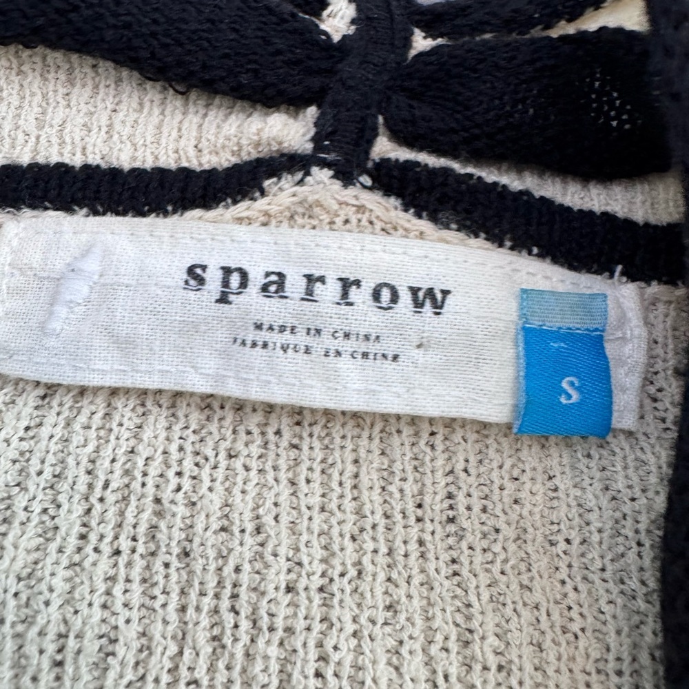 Anthropologie Sparrow Cardigan Women S Drape Front Waterfall Cream Black Stripe - Picture 2 of 7
